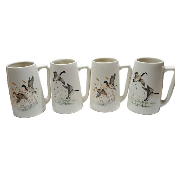 HYALYN Pottery Mugs Game Birds Canadian Geese Mallard Ducks Beer Steins Vintage - Picture 2 of 9